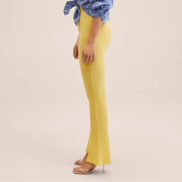Mango MNG Front Slit Knit Pants Yellow NWT Small - Picture 3 of 13